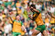 13 July 2025; Conor O'Donnell of Donegal celebrates after scoring his side's third goal during the GAA Football All-Ireland Senior Championship semi-final match between Meath and Donegal at Croke Park in Dublin. Photo by Seb Daly/Sportsfile