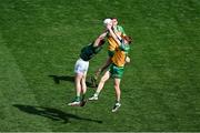 13 July 2025; Conor Duke of Meath in action against Ciaran Moore of Donegal during the GAA Football All-Ireland Senior Championship semi-final match between Meath and Donegal at Croke Park in Dublin. Photo by Daire Brennan/Sportsfile