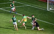 13 July 2025; Conor O'Donnell of Donegal scores his side's third goal during the GAA Football All-Ireland Senior Championship semi-final match between Meath and Donegal at Croke Park in Dublin. Photo by Daire Brennan/Sportsfile