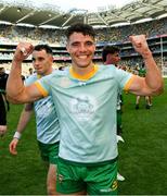 13 July 2025; Odhran McFadden Ferry of Donegal, wearing a Meath shirt, celebrates after the GAA Football All-Ireland Senior Championship semi-final match between Meath and Donegal at Croke Park in Dublin. Photo by Ray McManus/Sportsfile