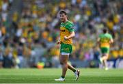 13 July 2025; Peadar Mogan of Donegal celebrates after his team mate Conor O'Donnell scores his side's third goal during the GAA Football All-Ireland Senior Championship semi-final match between Meath and Donegal at Croke Park in Dublin. Photo by John Sheridan/Sportsfile