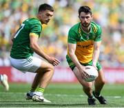 13 July 2025; Ryan McHugh of Donegal in action against Ciarán Caulfield of Meath during the GAA Football All-Ireland Senior Championship semi-final match between Meath and Donegal at Croke Park in Dublin. Photo by John Sheridan/Sportsfile