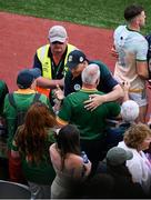 13 July 2025; Meath manager Robbie Brennan with supporters after the GAA Football All-Ireland Senior Championship semi-final match between Meath and Donegal at Croke Park in Dublin. Photo by Daire Brennan/Sportsfile