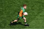13 July 2025; Stephen Mulchrone, St Peters National School, Castlebar, Mayo, representing Donegal, during the GAA INTO Cumann na mBunscol Respect Exhibition Go Games match between Meath and Donegal at the GAA Football All-Ireland Senior Championship semi-final match between Meath and Donegal at Croke Park in Dublin. Photo by Daire Brennan/Sportsfile