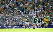 13 July 2025; Meath goalkeeper Billy Hogan is beaten for Donegal's second goal during the GAA Football All-Ireland Senior Championship semi-final match between Meath and Donegal at Croke Park in Dublin. Photo by Ray McManus/Sportsfile