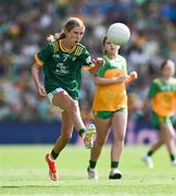 13 July 2025; Holly Brady, Scoil Mhuire, Newtownforbes, Longford, representing Meath, during the GAA INTO Cumann na mBunscol Respect Exhibition Go Games match at the GAA Football All-Ireland Senior Championship semi-final match between Meath and Donegal at Croke Park in Dublin. Photo by Ray McManus/Sportsfile