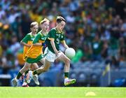 13 July 2025; Conor Doherty, Barraduff National School, Barrafuff, Kerry, representing Meath, during the GAA INTO Cumann na mBunscol Respect Exhibition Go Games match at the GAA Football All-Ireland Senior Championship semi-final match between Meath and Donegal at Croke Park in Dublin. Photo by Ray McManus/Sportsfile
