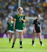 13 July 2025; Leah Ramsbottom, Timahoe National School, Timahoe, Laois, representing Meath, during the GAA INTO Cumann na mBunscol Respect Exhibition Go Games match at the GAA Football All-Ireland Senior Championship semi-final match between Meath and Donegal at Croke Park in Dublin. Photo by Ray McManus/Sportsfile
