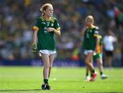 13 July 2025; Leah Ramsbottom, Timahoe National School, Timahoe, Laois, representing Meath, during the GAA INTO Cumann na mBunscol Respect Exhibition Go Games match at the GAA Football All-Ireland Senior Championship semi-final match between Meath and Donegal at Croke Park in Dublin. Photo by Ray McManus/Sportsfile
