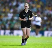 13 July 2025; Emma Brennan, Scoil Padraig National School, Ballylinan, Laois, during the GAA INTO Cumann na mBunscol Respect Exhibition Go Games match at the GAA Football All-Ireland Senior Championship semi-final match between Meath and Donegal at Croke Park in Dublin. Photo by Ray McManus/Sportsfile