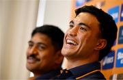 14 July 2025; Joseph-Aukuso Suaalii, right, and Will Skelton during an Australia media conference at the Amora Hotel Brisbane, Australia. Photo by Brendan Moran/Sportsfile