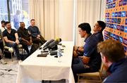14 July 2025; Joseph-Aukuso Suaalii, 3rd from right, and Will Skelton during an Australia media conference at the Amora Hotel Brisbane, Australia. Photo by Brendan Moran/Sportsfile