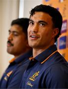 14 July 2025; Joseph-Aukuso Suaalii, right, and Will Skelton during an Australia media conference at the Amora Hotel Brisbane, Australia. Photo by Brendan Moran/Sportsfile