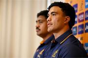 14 July 2025; Joseph-Aukuso Suaalii, right, and Will Skelton during an Australia media conference at the Amora Hotel Brisbane, Australia. Photo by Brendan Moran/Sportsfile