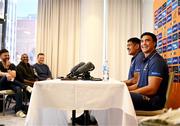 14 July 2025; Joseph-Aukuso Suaalii, right, and Will Skelton during an Australia media conference at the Amora Hotel Brisbane, Australia. Photo by Brendan Moran/Sportsfile