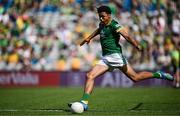 13 July 2025; Trayvon Akahomen, St Mochta's National School, Clonsilla, Dublin, representing Meath, during the GAA INTO Cumann na mBunscol Respect Exhibition Go Games match at the GAA Football All-Ireland Senior Championship semi-final match between Meath and Donegal at Croke Park in Dublin. Photo by Seb Daly/Sportsfile