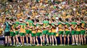 13 July 2025; Donegal players before the GAA Football All-Ireland Senior Championship semi-final match between Meath and Donegal at Croke Park in Dublin. Photo by Seb Daly/Sportsfile