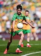 13 July 2025; Michael McGowan, Killoughteen National School, Newcastle West, Limerick, representing Donegal, during the GAA INTO Cumann na mBunscol Respect Exhibition Go Games match at the GAA Football All-Ireland Senior Championship semi-final match between Meath and Donegal at Croke Park in Dublin. Photo by Seb Daly/Sportsfile