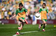 13 July 2025; Michael McGowan, Killoughteen National School, Newcastle West, Limerick, representing Donegal, during the GAA INTO Cumann na mBunscol Respect Exhibition Go Games match at the GAA Football All-Ireland Senior Championship semi-final match between Meath and Donegal at Croke Park in Dublin. Photo by Seb Daly/Sportsfile