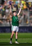 13 July 2025; Ciarán Ryan, Barefield National School, Ennis, Clare, representing Meath, during the GAA INTO Cumann na mBunscol Respect Exhibition Go Games match at the GAA Football All-Ireland Senior Championship semi-final match between Meath and Donegal at Croke Park in Dublin. Photo by Seb Daly/Sportsfile