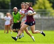 13 July 2025; Gráinne Byrne of Westmeath in action against Claire Canavan of Tyrone during the TG4 All-Ireland Ladies Football Intermediate Championship semi-final match between Tyrone and Westmeath at Avant Money Páirc Sean Mac Diarmada in Carrick-on-Shannon, Leitrim. Photo by Matt Browne/Sportsfile