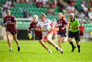 13 July 2025; Chloe McCaffrey of Tyrone in action against Susanna Buckley of Westmeath during the TG4 All-Ireland Ladies Football Intermediate Championship semi-final match between Tyrone and Westmeath at Avant Money Páirc Sean Mac Diarmada in Carrick-on-Shannon, Leitrim. Photo by Matt Browne/Sportsfile