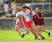 13 July 2025; Chloe McCaffrey of Tyrone in action against Anna Jones of Westmeath during the TG4 All-Ireland Ladies Football Intermediate Championship semi-final match between Tyrone and Westmeath at Avant Money Páirc Sean Mac Diarmada in Carrick-on-Shannon, Leitrim. Photo by Matt Browne/Sportsfile
