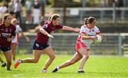 13 July 2025; Chloe McCaffrey of Tyrone in action against Anna Jones of Westmeath during the TG4 All-Ireland Ladies Football Intermediate Championship semi-final match between Tyrone and Westmeath at Avant Money Páirc Sean Mac Diarmada in Carrick-on-Shannon, Leitrim. Photo by Matt Browne/Sportsfile