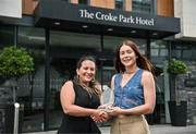 14 July 2025; Louth captain Áine Breen is presented with The Croke Park Hotel/LGFA Player of the Month award for June 2025 by Fernanda Dotti, Sales Manager, The Croke Park Hotel, at The Croke Park Hotel in Jones Road, Dublin. Team captain Áine has been in superb form for Louth during their progress to the TG4 All-Ireland Junior Championship Final on Sunday August 3rd. Photo by Sam Barnes/Sportsfile
