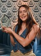 14 July 2025; Louth captain Áine Breen pictured with The Croke Park Hotel/LGFA Player of the Month award for June 2025 at The Croke Park Hotel in Jones Road, Dublin. Team captain Áine has been in superb form for Louth during their progress to the TG4 All-Ireland Junior Championship Final on Sunday August 3. Photo by Sam Barnes/Sportsfile