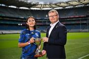 14 July 2025; Camogie Association president Brian Molloy and Poc Fada player Siofra Ginty during the MyClubShop.ie GAA All-Ireland Poc Fada Launch at Croke Park in Dublin. Photo by Sam Barnes/Sportsfile