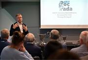 14 July 2025; Camogie Association president Brian Molloy speaking during the MyClubShop.ie GAA All-Ireland Poc Fada Launch at Croke Park in Dublin. Photo by Sam Barnes/Sportsfile