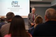14 July 2025; Uachtarán Chumann Lúthchleas Gael Jarlath Burns speaking during the MyClubShop.ie GAA All-Ireland Poc Fada Launch at Croke Park in Dublin. Photo by Sam Barnes/Sportsfile