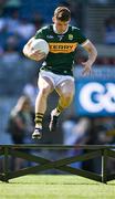 12 July 2025; Gavin White of Kerry jumps the bench before the traditional team picture in advance of the GAA Football All-Ireland Senior Championship semi-final match between Kerry and Tyrone at Croke Park in Dublin. Photo by Ray McManus/Sportsfile