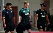 15 July 2025; Thomas Clarkson, left, Jamie Osborne, and James Lowe arrive for a British & Irish Lions squad training session at the Churchie School in Brisbane, Australia. Photo by Brendan Moran/Sportsfile