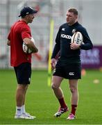 15 July 2025; Assistant coach Andrew Goodman, left, and Finn Russell during a British & Irish Lions squad training session at the Churchie School in Brisbane, Australia. Photo by Brendan Moran/Sportsfile