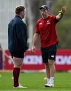 15 July 2025; Assistant coach Andrew Goodman, right, with Tadhg Furlong during a British & Irish Lions squad training session at the Churchie School in Brisbane, Australia. Photo by Brendan Moran/Sportsfile
