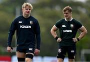 15 July 2025; Henry Pollock, left, and Josh van der Flier during a British & Irish Lions squad training session at the Churchie School in Brisbane, Australia. Photo by Brendan Moran/Sportsfile