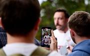 15 July 2025; Jack Conan is seen through a smartphone during a British & Irish Lions media conference at the Churchie School in Brisbane, Australia. Photo by Brendan Moran/Sportsfile