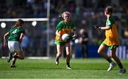 13 July 2025; Síne Nic Giolla Chomhaill, Gaelscoil Ultain, Baile Mhuineacháin, Mhuineacháin, ag déanamh ionadaíochta ar Dhún na nGall during the GAA INTO Cumann na mBunscol Respect Exhibition Go Games match at the GAA Football All-Ireland Senior Championship semi-final match between Meath and Donegal at Croke Park in Dublin. Photo by Piaras Ó Mídheach/Sportsfile