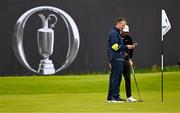 15 July 2025; Rory McIlroy of Northern Ireland with coach Brad Faxon during a practice round at Royal Portrush Golf Club in Portrush, Antrim, ahead of The 153rd Open Championship. Photo by Ramsey Cardy/Sportsfile