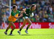 13 July 2025; Ruby Wilson, Solas Chríost National School, Tallaght, Dublin, representing Meath, during the GAA INTO Cumann na mBunscol Respect Exhibition Go Games match at the GAA Football All-Ireland Senior Championship semi-final match between Meath and Donegal at Croke Park in Dublin. Photo by Piaras Ó Mídheach/Sportsfile
