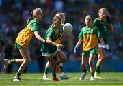 13 July 2025; Holly Brady, Scoil Mhuire, Newtownforbes, Longford, representing Meath, during the GAA INTO Cumann na mBunscol Respect Exhibition Go Games match at the GAA Football All-Ireland Senior Championship semi-final match between Meath and Donegal at Croke Park in Dublin. Photo by Piaras Ó Mídheach/Sportsfile
