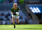 13 July 2025; Eva O'Connor, St Senan's National School, Cloghroe, Cork, representing Meath, during the GAA INTO Cumann na mBunscol Respect Exhibition Go Games match at the GAA Football All-Ireland Senior Championship semi-final match between Meath and Donegal at Croke Park in Dublin. Photo by Piaras Ó Mídheach/Sportsfile