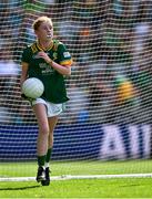 13 July 2025; Leah Ramsbottom, Timahoe National School, Timahoe, Laois, representing Meath, during the GAA INTO Cumann na mBunscol Respect Exhibition Go Games match at the GAA Football All-Ireland Senior Championship semi-final match between Meath and Donegal at Croke Park in Dublin. Photo by Piaras Ó Mídheach/Sportsfile