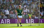 13 July 2025; Leah Ramsbottom, Timahoe National School, Timahoe, Laois, representing Meath, during the GAA INTO Cumann na mBunscol Respect Exhibition Go Games match at the GAA Football All-Ireland Senior Championship semi-final match between Meath and Donegal at Croke Park in Dublin. Photo by Piaras Ó Mídheach/Sportsfile