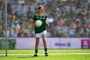 13 July 2025; Sive O'Callaghan, Scoil Naomh Pádraig Girls National School, Ballyroan, Dublin, representing Meath,  during the GAA INTO Cumann na mBunscol Respect Exhibition Go Games match at the GAA Football All-Ireland Senior Championship semi-final match between Meath and Donegal at Croke Park in Dublin. Photo by Piaras Ó Mídheach/Sportsfile