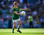 13 July 2025; Sive O'Callaghan, Scoil Naomh Pádraig Girls National School, Ballyroan, Dublin, representing Meath, during the GAA INTO Cumann na mBunscol Respect Exhibition Go Games match at the GAA Football All-Ireland Senior Championship semi-final match between Meath and Donegal at Croke Park in Dublin. Photo by Piaras Ó Mídheach/Sportsfile