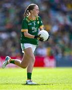 13 July 2025; Ruby Wilson, Solas Chríost National School, Tallaght, Dublin, representing Meath, during the GAA INTO Cumann na mBunscol Respect Exhibition Go Games match at the GAA Football All-Ireland Senior Championship semi-final match between Meath and Donegal at Croke Park in Dublin. Photo by Piaras Ó Mídheach/Sportsfile