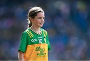 13 July 2025; Kate Donaghy, St. Colmcille's, Claudy, Derry, representing Donegal, during the GAA INTO Cumann na mBunscol Respect Exhibition Go Games match at the GAA Football All-Ireland Senior Championship semi-final match between Meath and Donegal at Croke Park in Dublin. Photo by Piaras Ó Mídheach/Sportsfile